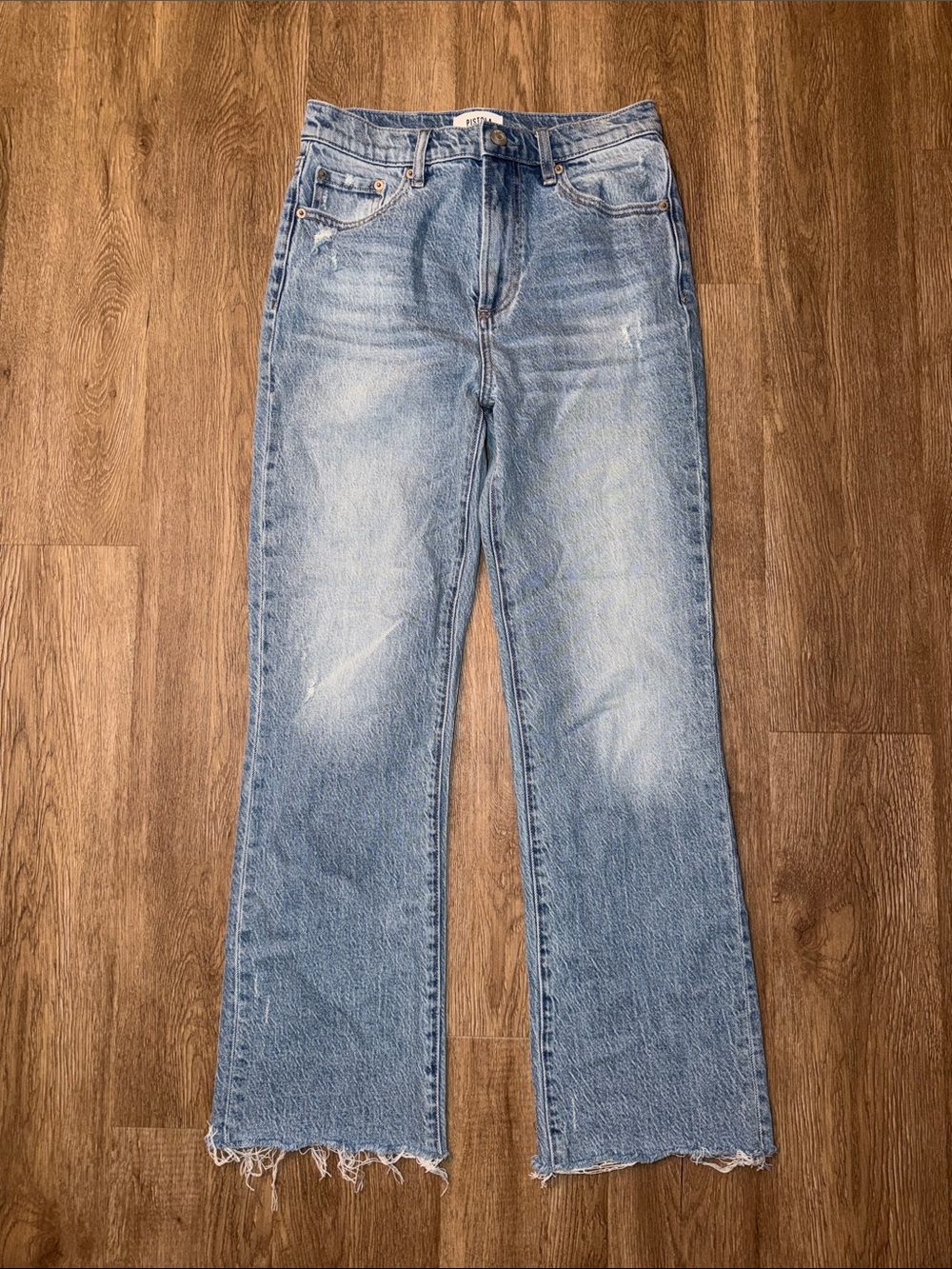 Pistola Denim High Rise Flare Jeans Raw Hem Light Wash Stretch Size 25